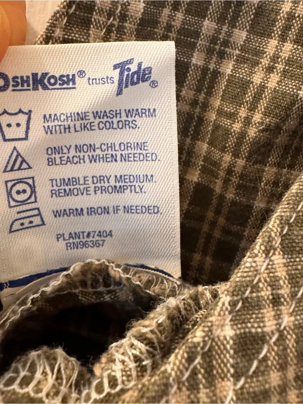 Vintage OshKosh B'gosh Plaid short Overalls Olive green check Vestbak Tide tag